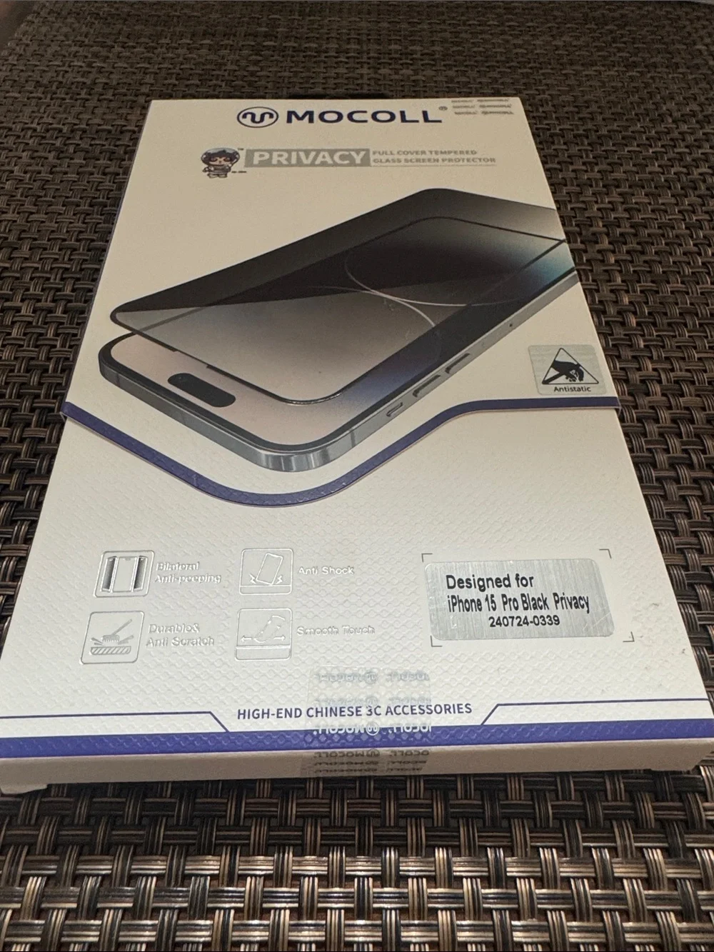 Privacy Tempered Glass Screen Protector for iPhone 15 Pro - Black